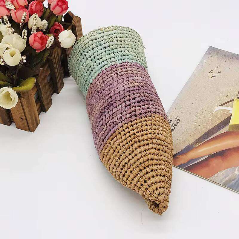 Foldable Wide Brim Colorful Crochet Raffia Outdoor Sun Visor Summer for Women Girls Beach Straw Hat