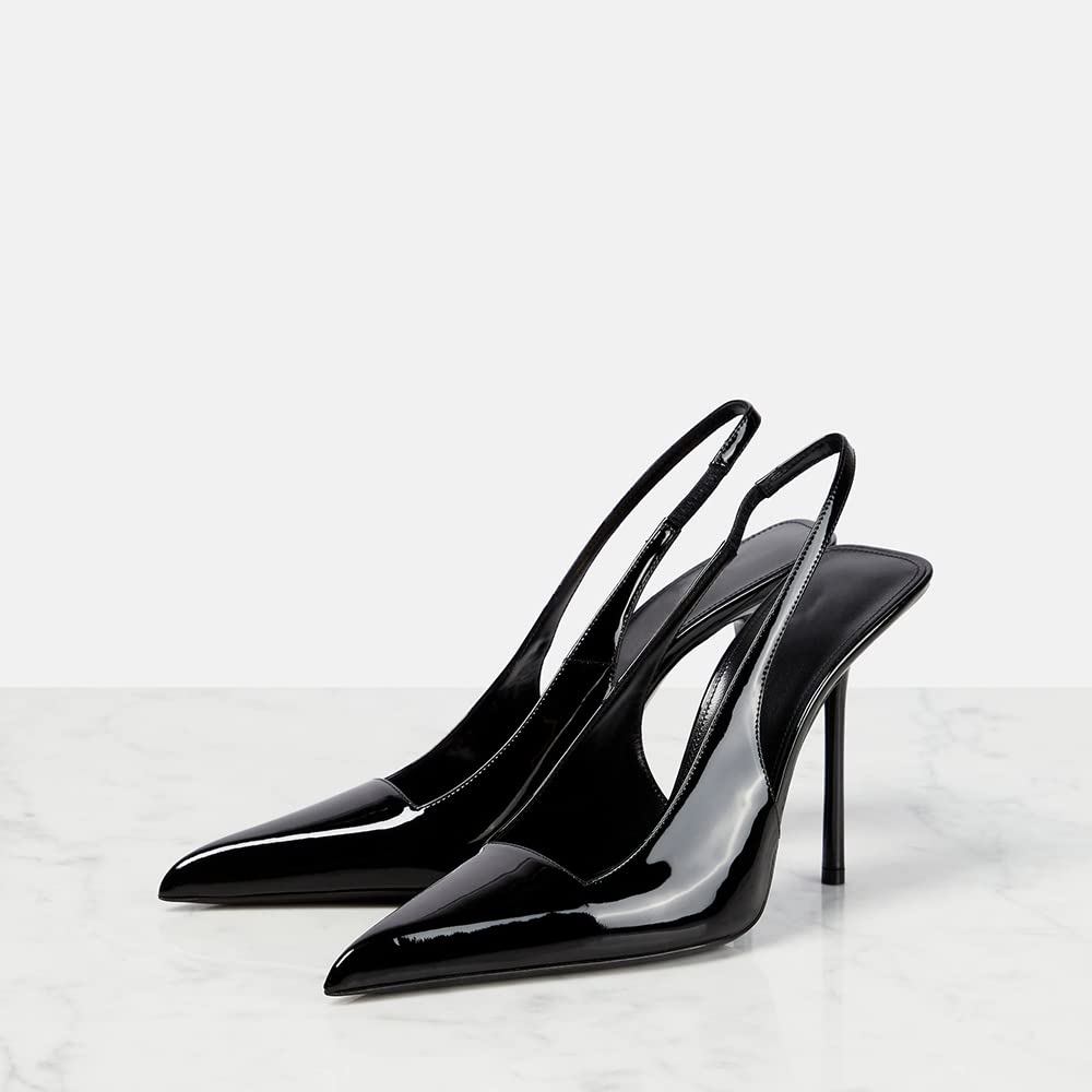 arqa womens pointed toe high stiletto heels slingback stretch slipon pumps backless patent leather fashion dress shoes for women