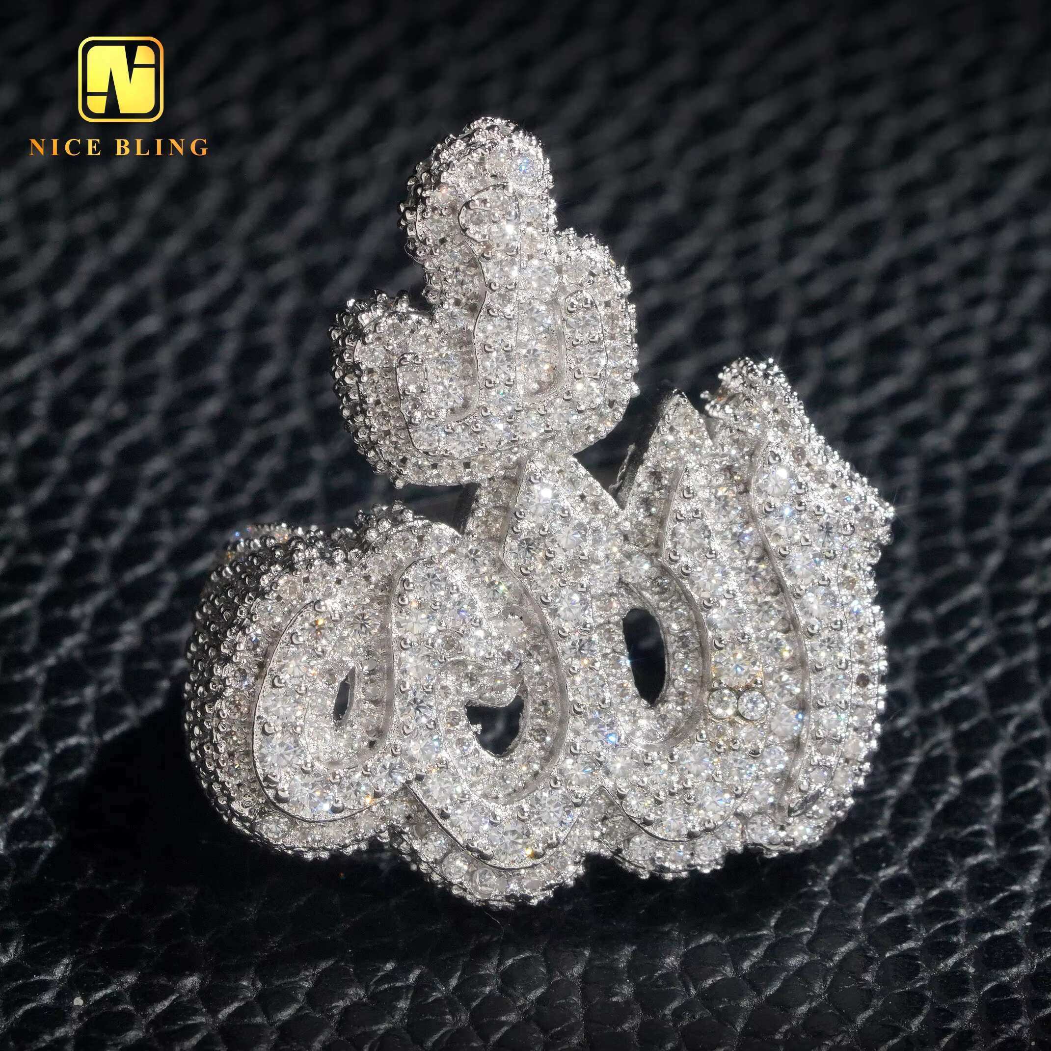 Iced Out Moissanite Diamond Rings Allah Design Fashion Hip Hop Men Engagement Rings 925 Sterling Silver Jewelry