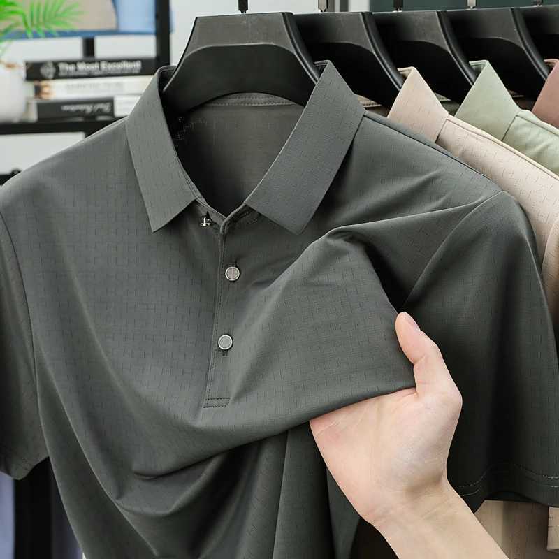 High End Ice Silk Short Sleeved Mens Top Summer Thin Polo Shirt Business Casual Half Sleeved T-shirt XJ250605