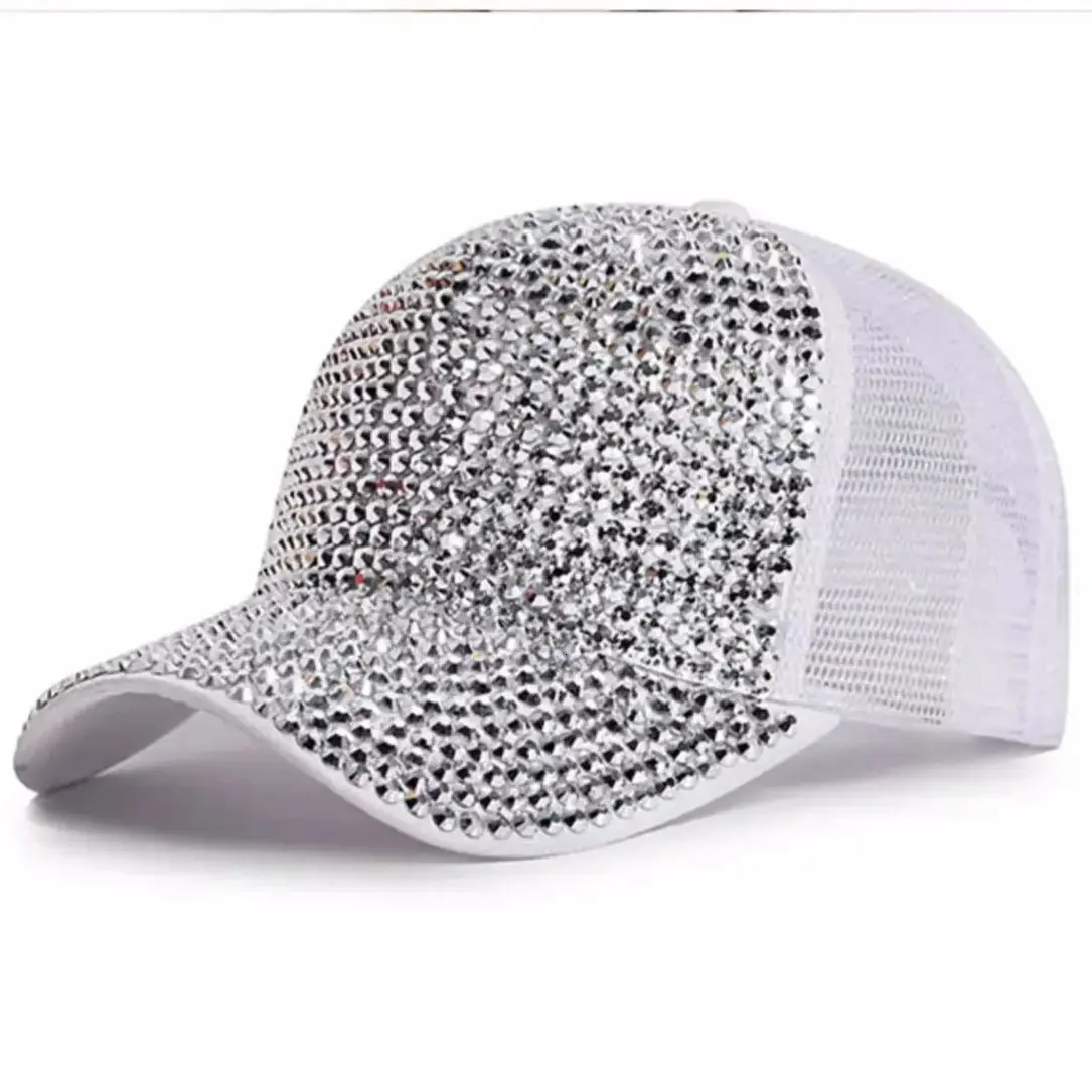 Baseball Cap Women Full Rhinestone Beads Mesh Cap Street Fashion Hats Casual Party Hip Hop Kpop Dance Cap Men Summer 250603