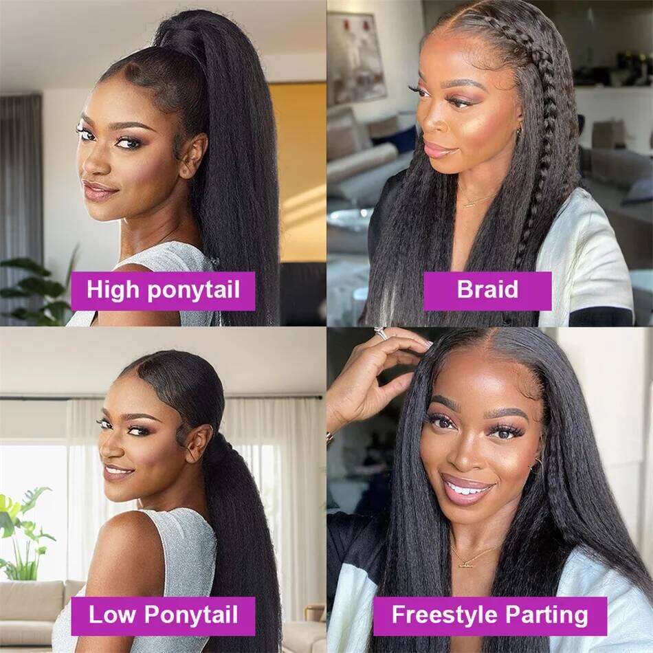 HD 13x4 Kinky Straight Front 4C Edges Yaki Curly Glueless Lace Frontal Wig Pre Plucked 100% Human Hair