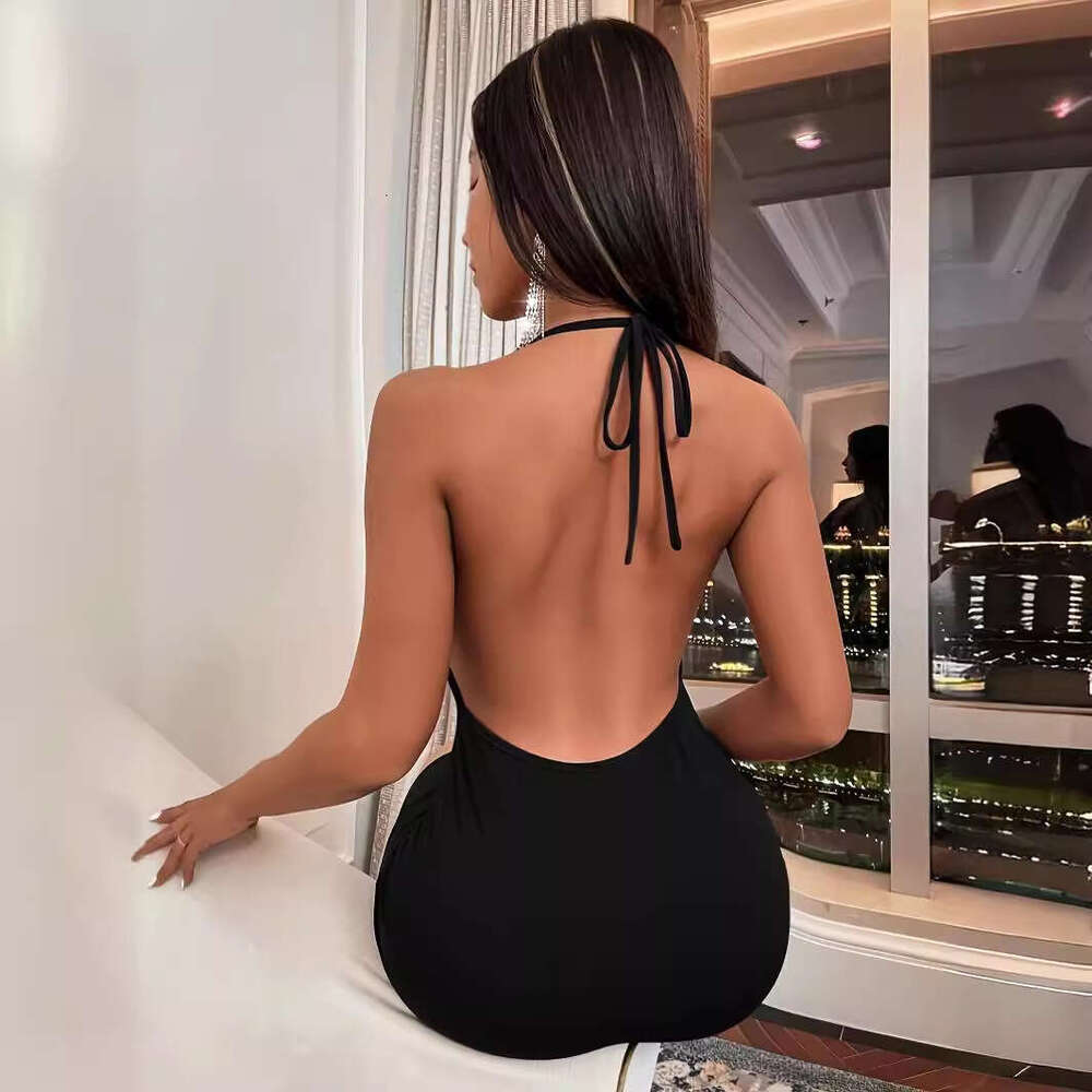 Women's Spring Summer INS Style Fashion Backless Halter Short Dress B5