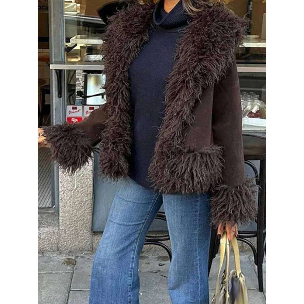 Vintage Solid Faux Fur Jackets Women Casual Plush Lapel Open Coats Female Autumn Winter Trendy Elegant Warm High Outwear