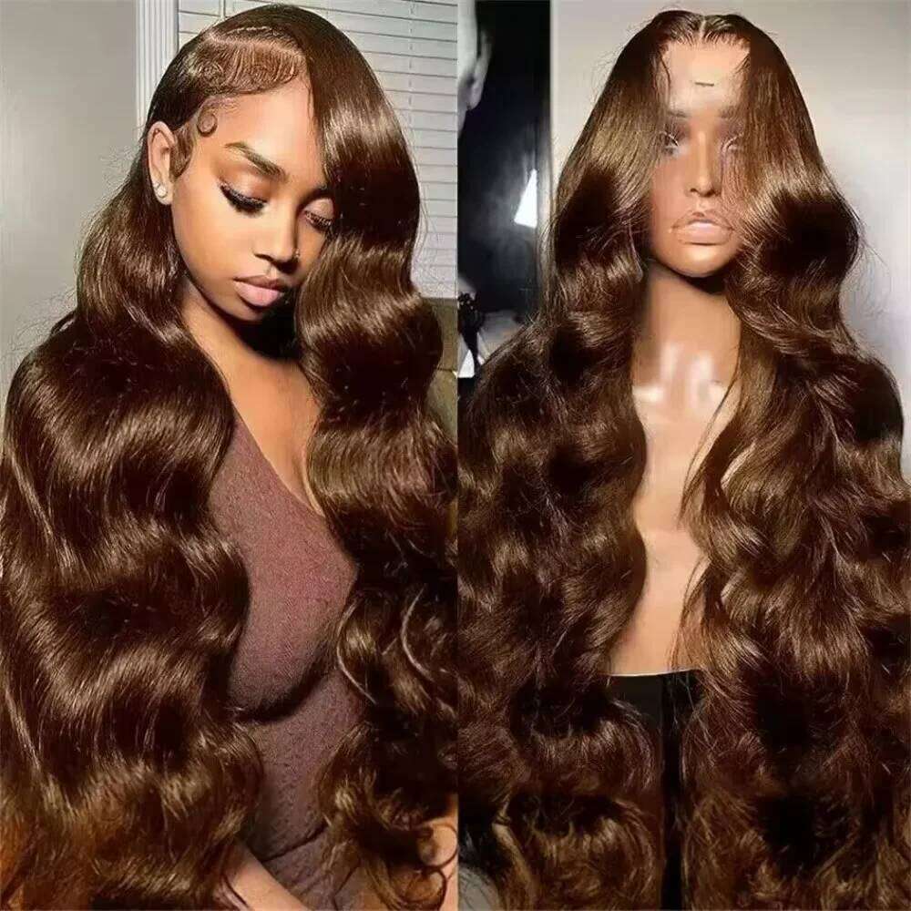 #4 Chocolate Brown Body Wave 18-46 Inch Front 13x6 Lace Frontal Wig 100% Pre Plucked Colored Human Hair Wigs