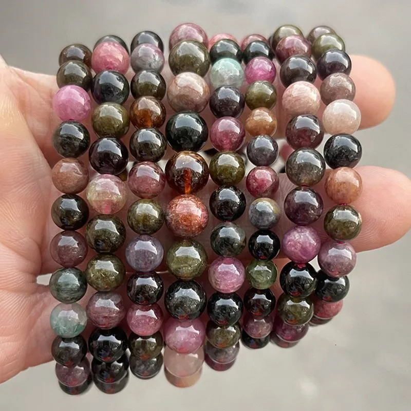 5A Natural Muticolor Tourmaline Bracelets Women 5-7mm Round Colorful Beads Healing Elastic Bangles Quality Jewelry Gift 250604
