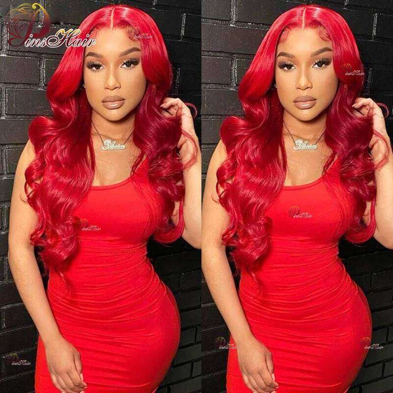 Red Front Human Wigs Body Wave 13X6 HD Transparent Lace Frontal Wig 99J Bury Color Remy Hair Pre Plucked For Women