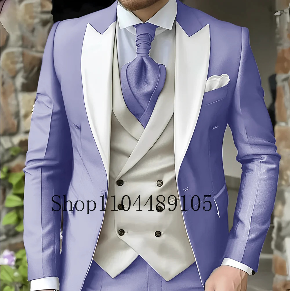 Mens Suit with Peak Lapel for Wedding Fashion Suits Tailored Three-piece Suit Pointed Collar 3 Pieces Blazer Vest and Pants Set 250530