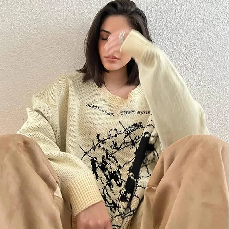 Y2k Big Men's Women's Warm Loose Aesthetic Retro Trend Knit Sweater Gothic Pullover Haruku Cotton