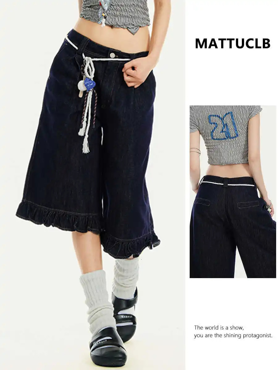 Summer Women Evening Y2k Streetwear Jorts Gyaru Ruffle Denim Shorts Low Waist 2000s Japanese Harajuku Jean Pants Korean Fashion 250604