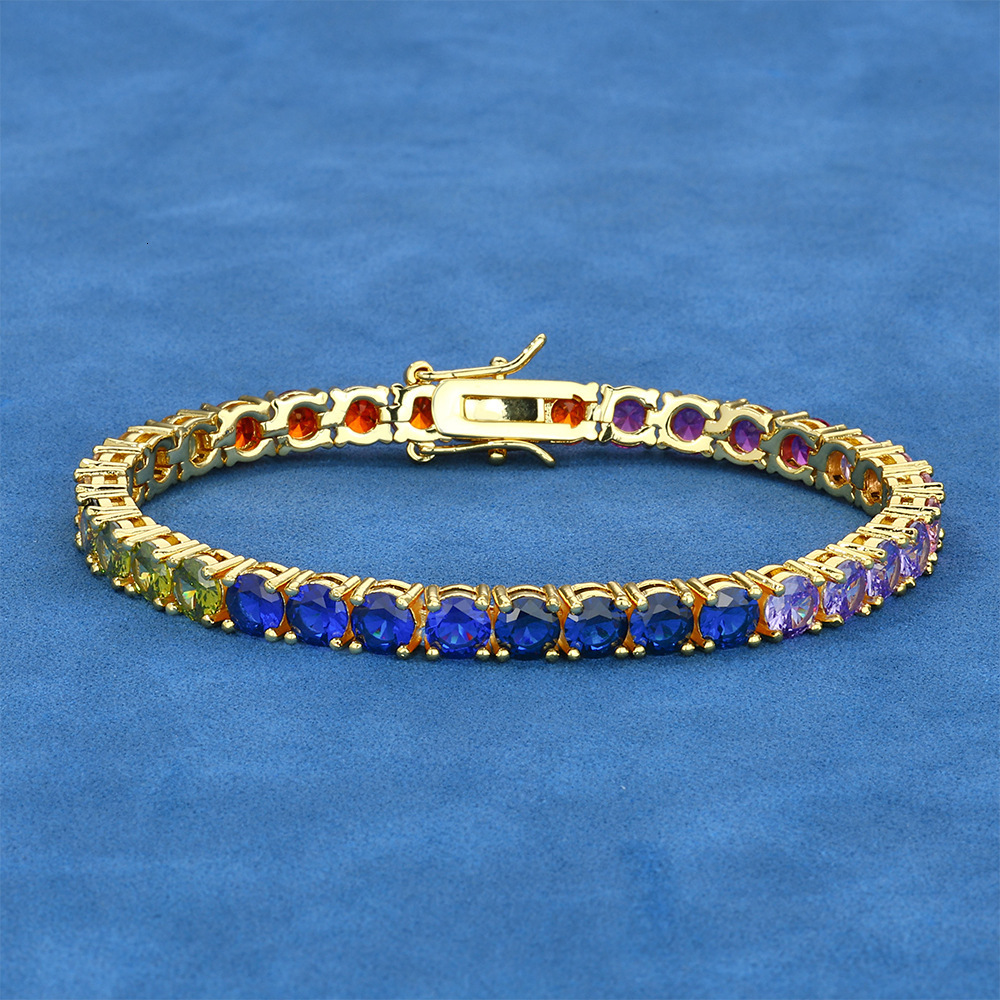 Hip Hop 5mm Colorful Tennis Chain Moissanite Bracelet Jewelry Trendy Versatile Mens Bracelet Custom