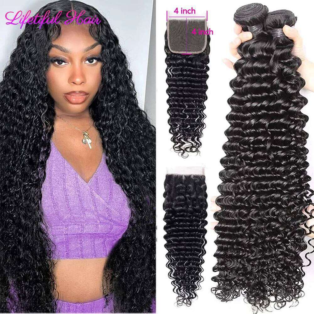 12A Loose Deep Wave With 4x4 Closure Curly 100% Human Extensions Raw Hair Bundles