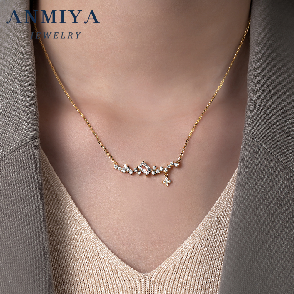 Geometric Silver Jewelry Multi Zircon Design Together, 925 Chain Necklace for Modern Minimalist Wear