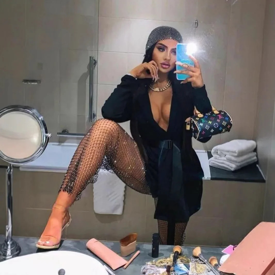 Fashionable Casual Diamond Grid Pants Straight Leg Sexy Girl Personality Fishnet Long Trousers Womens Clothing 250604