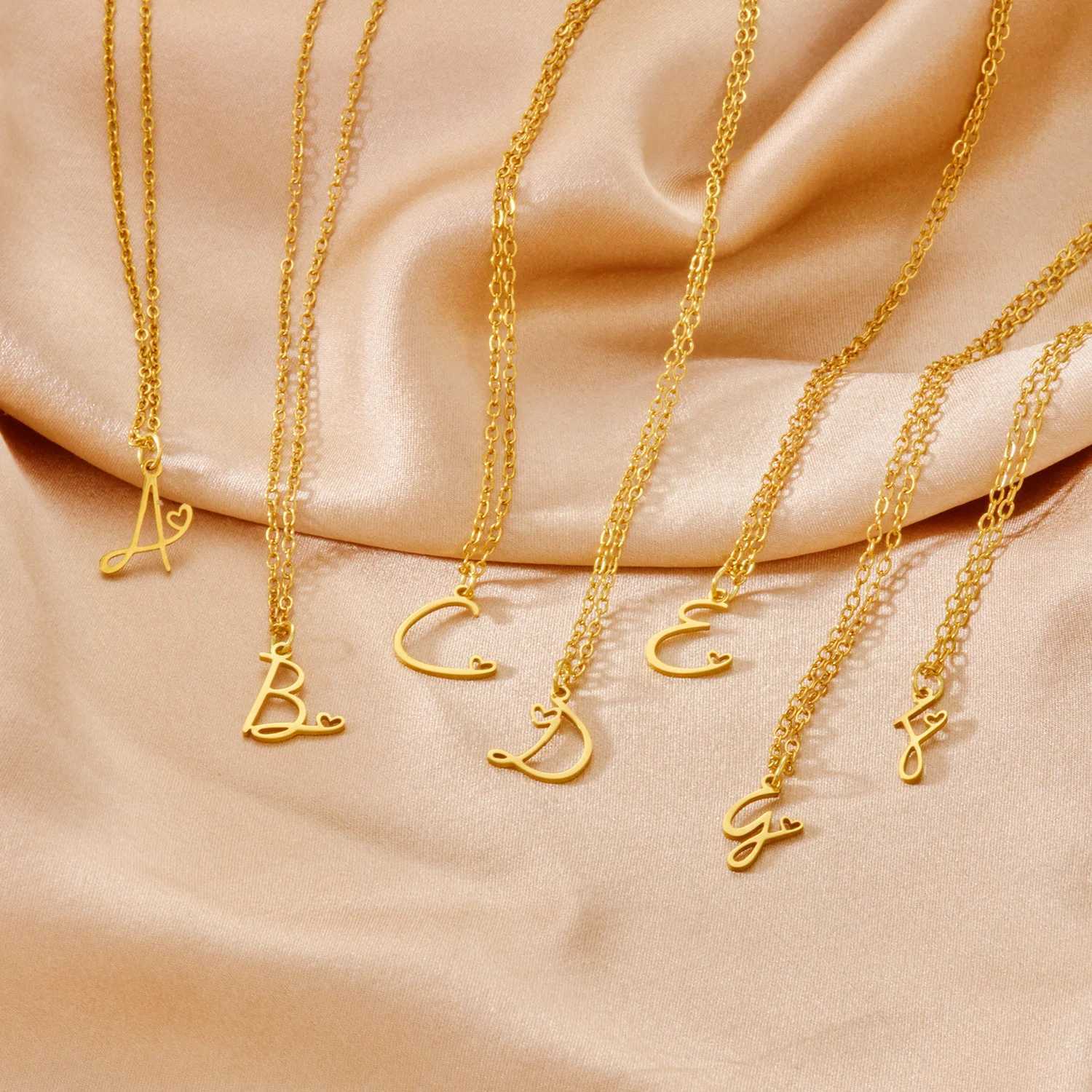 26 Initial Letters Heart Pendant Stainless Steel Necklace for Women Gold Color A-Z Alphabet Choker Chain Birthday Jewelry Gift XJ250604