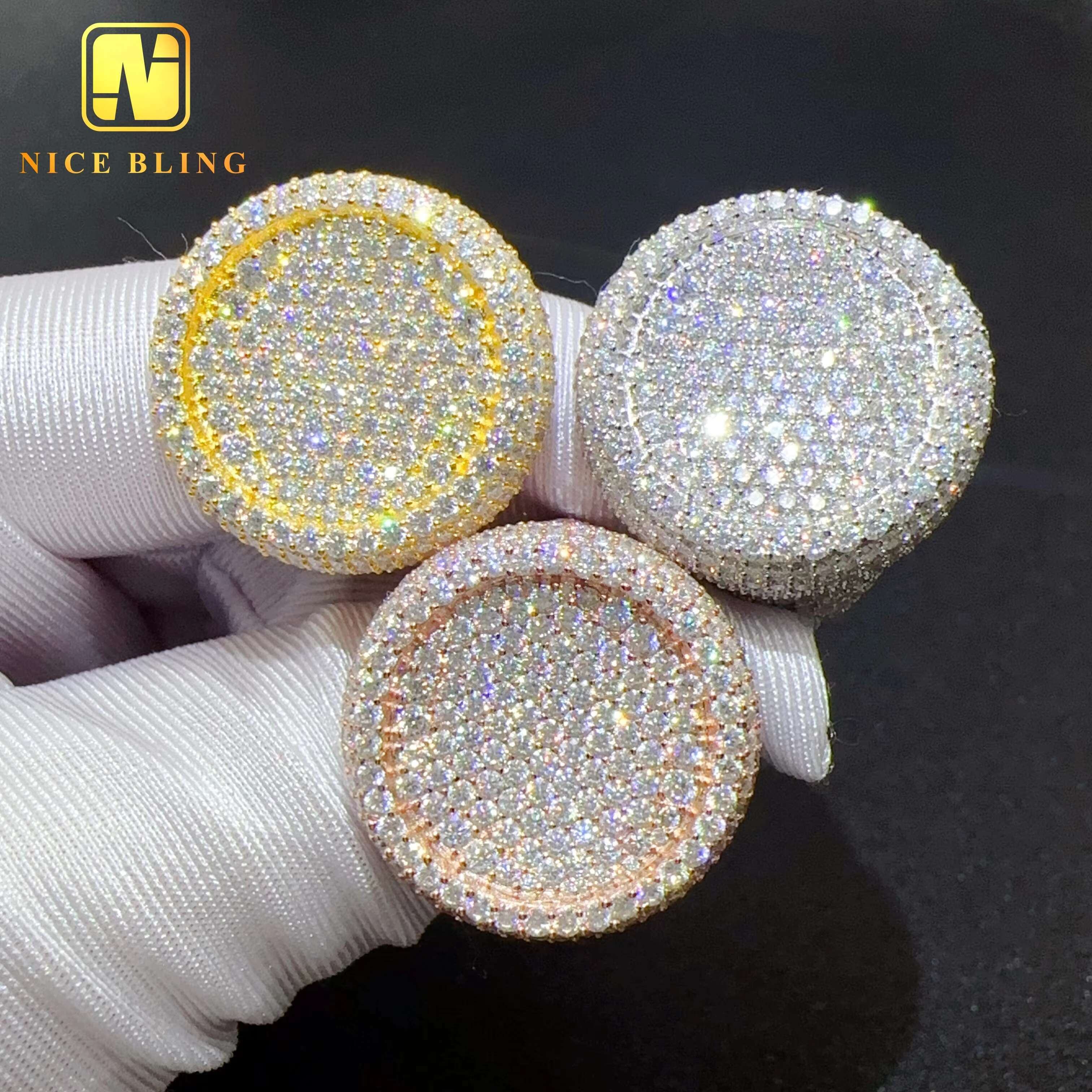 Full Iced Out 925 Silver Round Brilliant Mens Ring Hip Hop Moissanite Diamond Engagement Pinky Rings Pass Diamond Tester