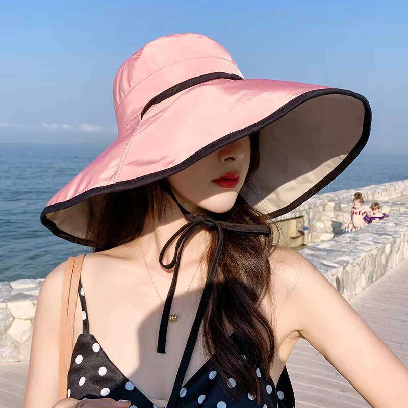 Wholesale Beach Sun Ladies Summer UV protection Sunscreen Foldable Big Brim Sun-proof Hat