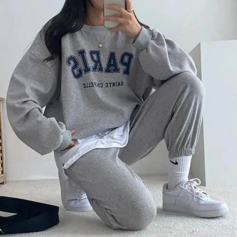 And Stretch Waist Pants Set Pullover Solid Autumn Sportswear Slim Women's Hoodie Wear 2024