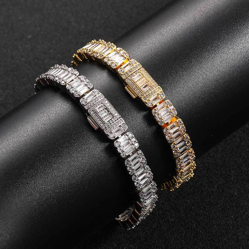 Jewelry 8mm flip buckle mixed with Moissanite rock candy chain hip-hop bracelet trendy personalized mens bracelet