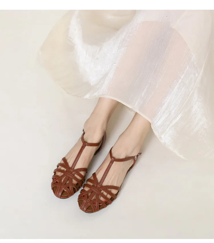 ZAROY Summer Cross Strap Flat Sandals Women Round Toe Ankle Buckle Hollow Casual Roman Sandal Shoes for Women 250605