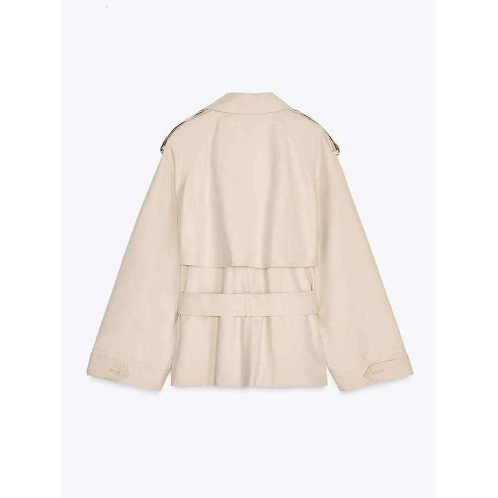 hoodie Spring Lace Up Trench Coat Women Apricot Loose Large Lapel Long Sleeves Short Windbreaker Chic High Street Outerwears Lady jacket