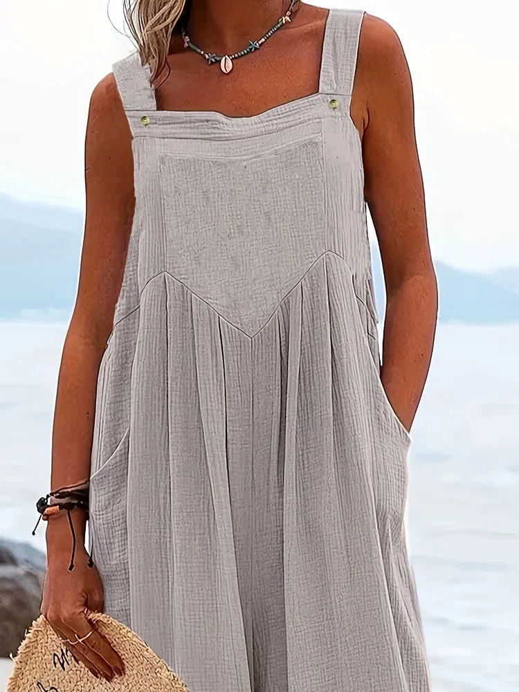 Womens plus Size Casual Woven Jumpsuit Loose Fit High Waist Wide Leg Comfortable Streetwear 250605