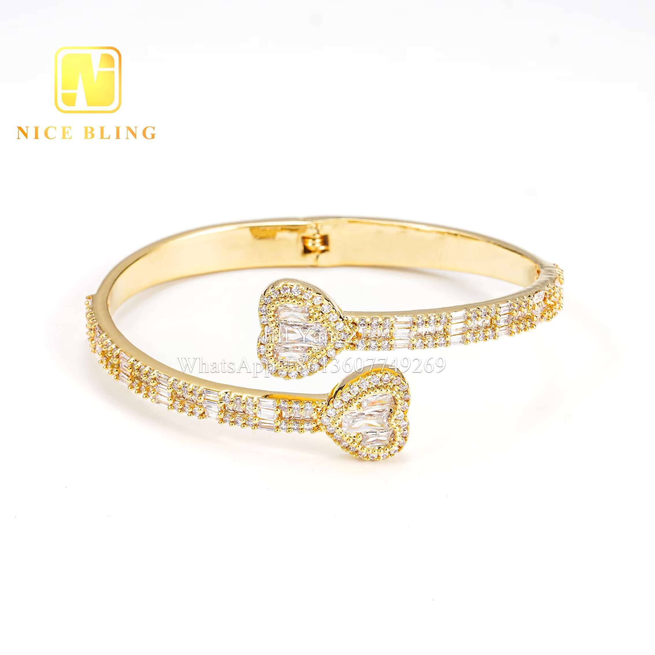 Insta Hitting Affordable Iced Out Bangle Bracelet 18k Gold Plated Necklace Moissanite Jewelry Hip Hop Rock Gifts