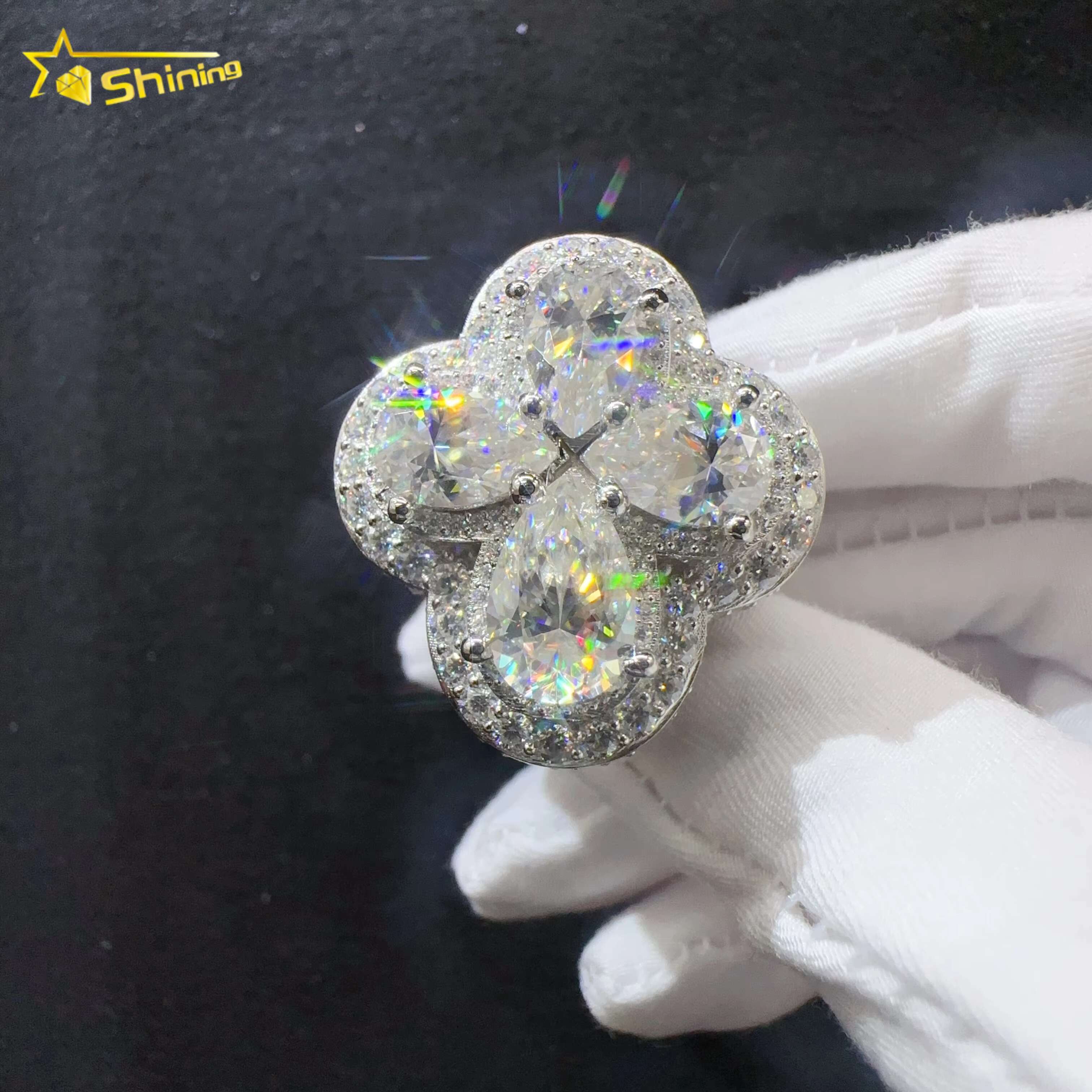 Hip Hop Iced Out Rings Custom Lab Diamond Vvs Moissanite Iced Out Jewelry Cross Ring