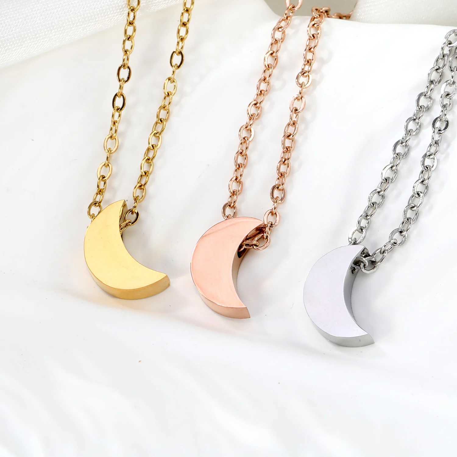 ASONSTEEL High Quality Small Tiny Moon Pendant Necklace For Women Gold Plated Stainless Steel Delicate Choker Waterproof Vintage XJ250604