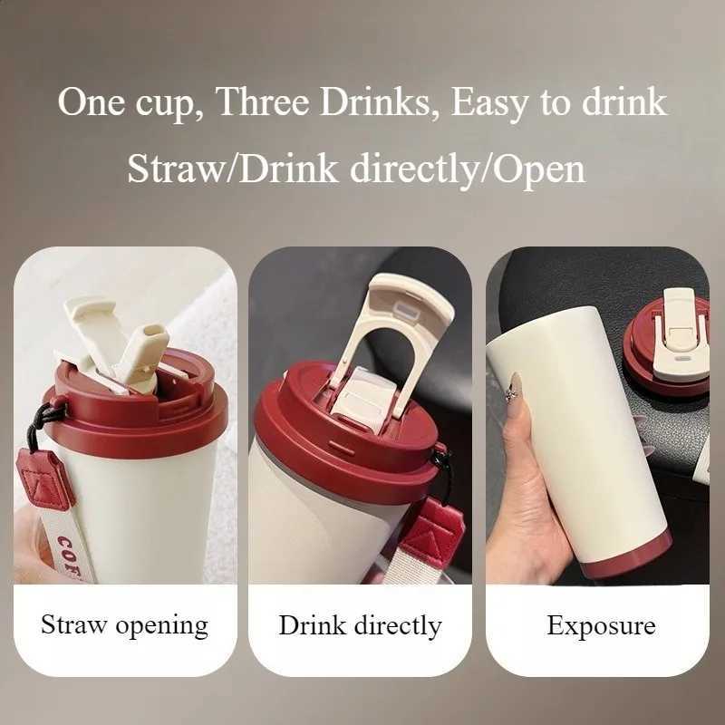 LABUBU Stainless Steel Thermos Cup Large Capacity Water Cup Portable Straw Cup Cute Cartoon Design Ideal Gift for Family Friends X250605