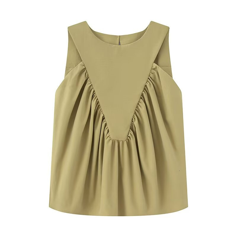 Z Womens Fashion 2025 Summer New Style Simple Versatile Solid Color Pleated Sleeveless Tank Top T200502
