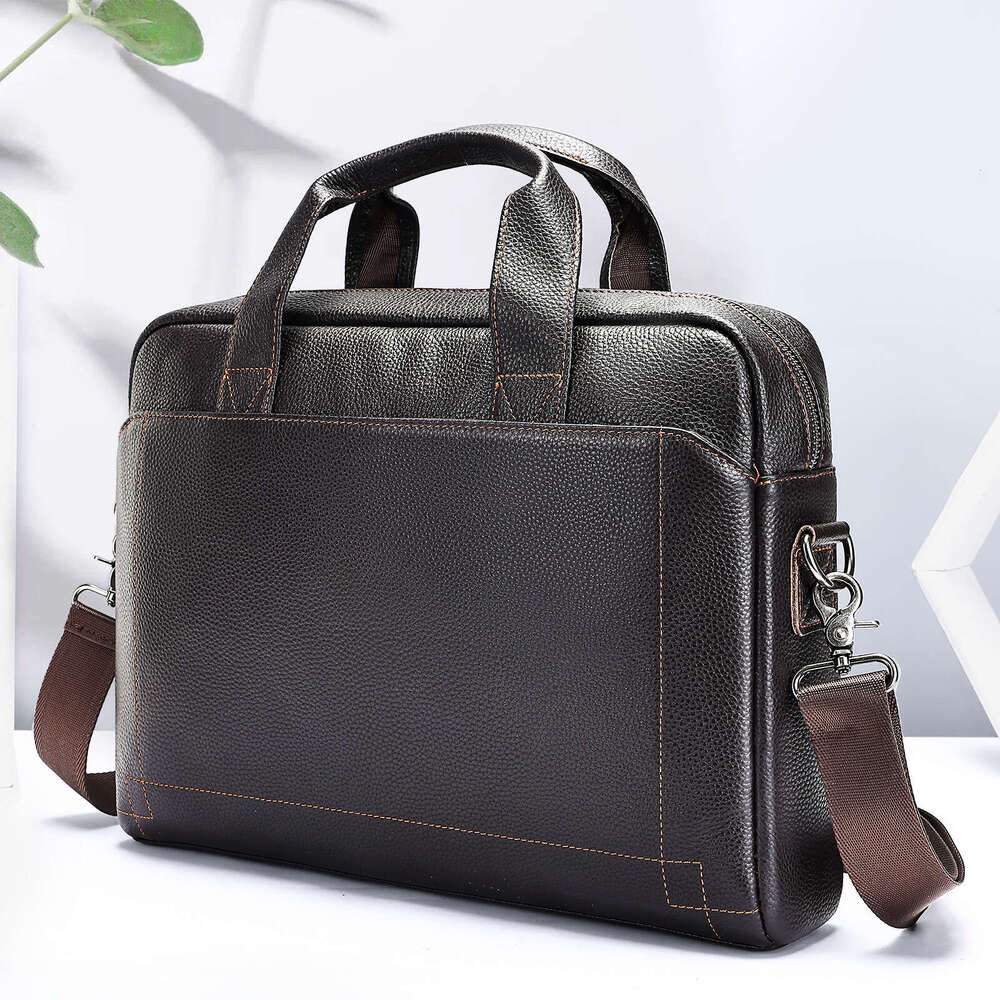 Marlant Men's Handbag First Layer Cowhide Briefcase Genuine Leather Laptop Business Bag