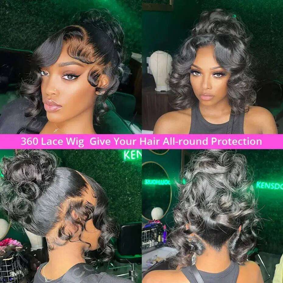 Glueless Invisi-Drawstring 360 Full Wig 200 Density Body Wave HD Transparent Lace Front Wigs Human Brazilian Remy Hair