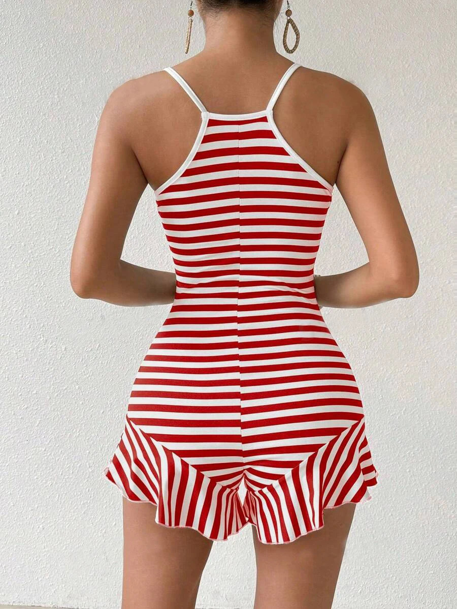 Elegant and casual slim fit French ruffle edge jumpsuit for women 250604