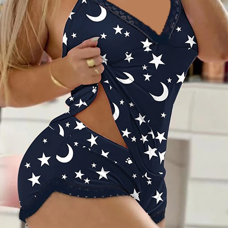 Sexy Lingerie Bow Color Matching Suspenders Two Piece Set Pajamas 250529