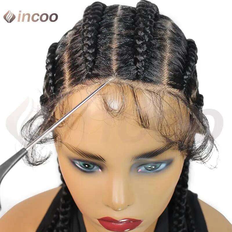 Wear and Go Glueless Synthetic Full Lace Braided Wigs Jumbo Box Braids For Black Women African Faux Locs Braiding Wig