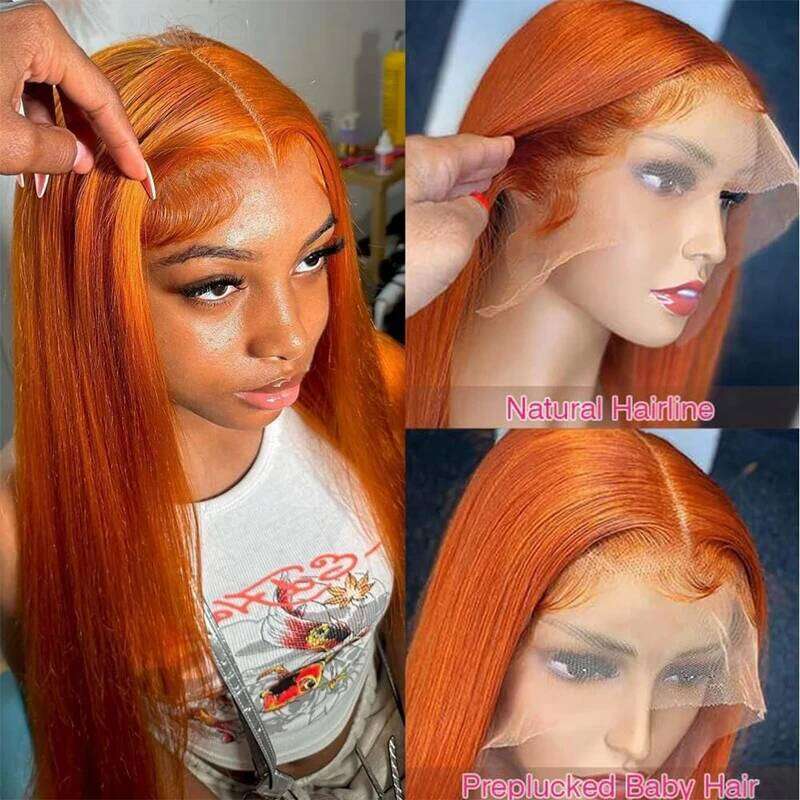 34 Inch Orange Ginger Front Wigs Human Hair For Women Straight 13x4 13x6 Lace Frontal Wig 350 Colored Pre Plucked Peruvian