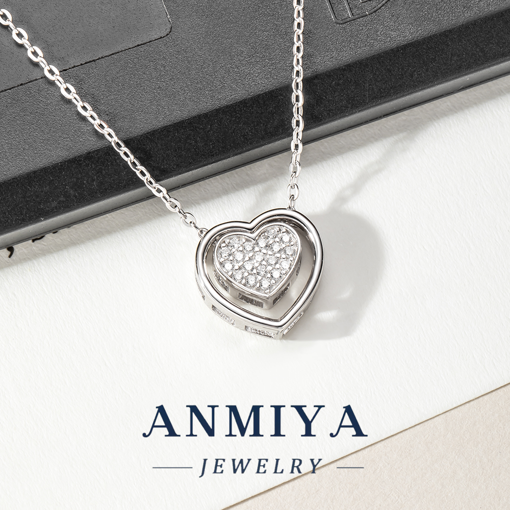 Layered Sterling Silver Jewelry Double Heart Necklace with Cutouts Design, 925 Heart Pendant Necklace for Anniversary Gifts