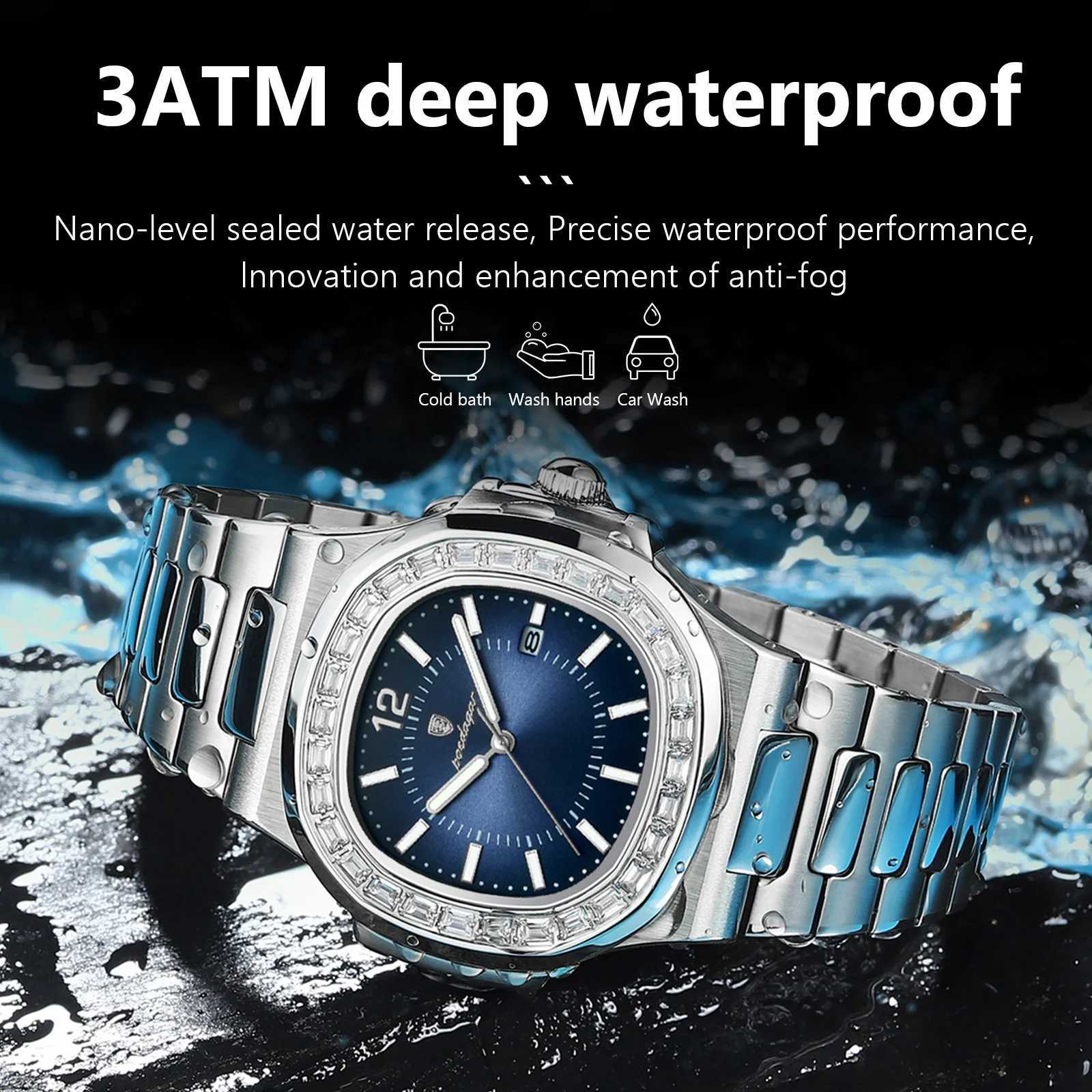 POEDAGAR Luxury Square Mens Quartz Watch Waterproof Luminous Date Mens Watch High Quality Stainless Steel Business Men Watches Y250605