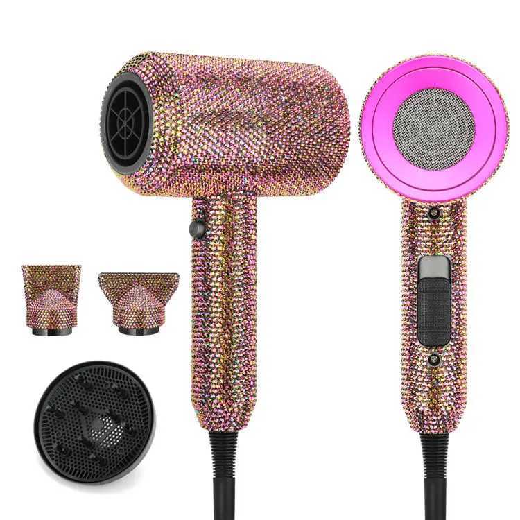 Bling Hair Dryer with Rhinestones Professional Diamond Ionic Hair Dryer for Hotel Outdoor Travel XJ250605