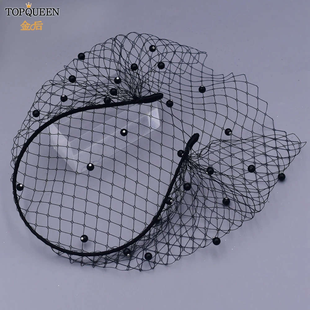 TOPQUEEN VA08 Tulle Cage Veil with Pearls Wedding Veil for Face Cocktail Party Veil Birdcage Veil with Headband Mini Veu DIY 250530