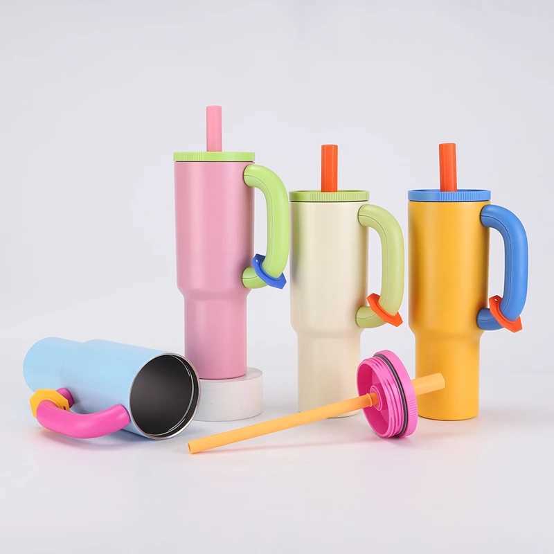 40oz 304 Stainless Steel Straw Insulated Ice Cup Large Capacity Thermal Mug Tumbler with Handle Stylish Insulated Coffee Cup X250605