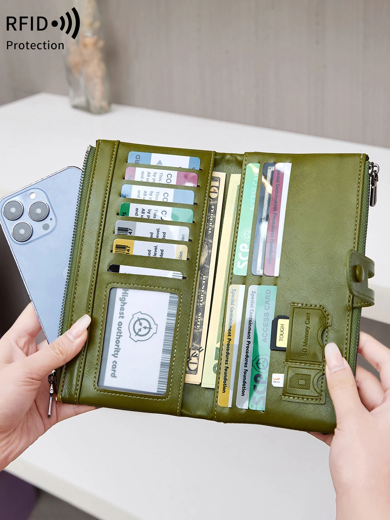 selling RFID womens long wallet PU leather handbag with multiple card slots coin zipper mobile 250605