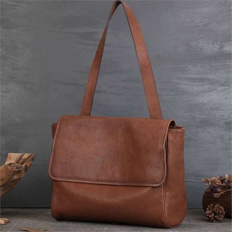 Johnature Genuine Leather Women's 2025 New Large Capacity Tote Bag Simple Commuting Soft Cowhide Shoulder Bags 2025/06/05
