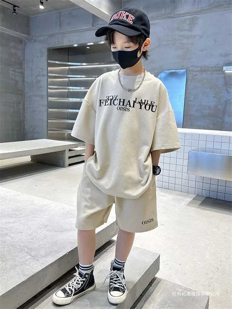 New Boys Short Sleeve Sets Summer Fashion Kids Loose Casual T-shirts+Shorts 2Pcs Outfits Teen High Quality Sports Suits 5-14Y R250605