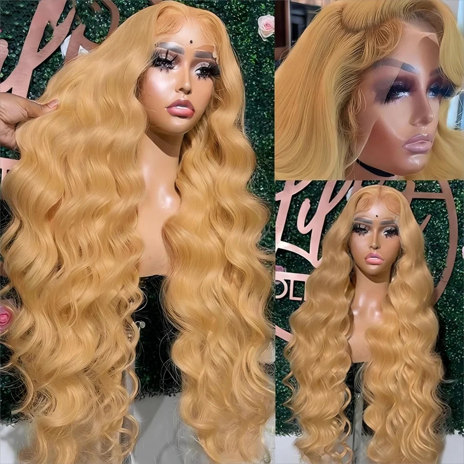 Honey Blonde Wig Human Hair 36 Inch 13x6 Hd Lace Frontal Wig 250 Density Body Wave 13x4 Transparent Lace Front Wig For Women Synthetic