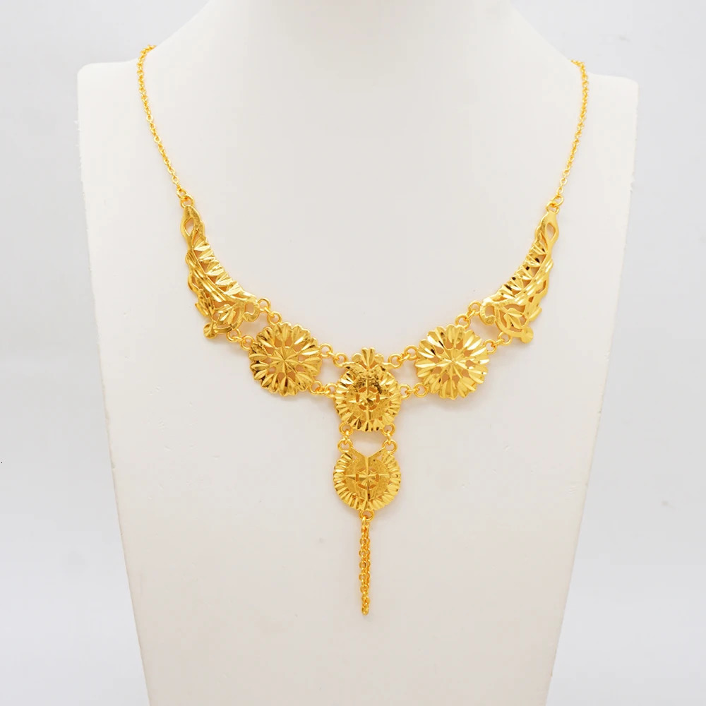 Indian Jewellery Earrings Necklace Jewelry Sets For Women Dubai Gold Color African Arabic Wedding Bridal Party Gifts 250530