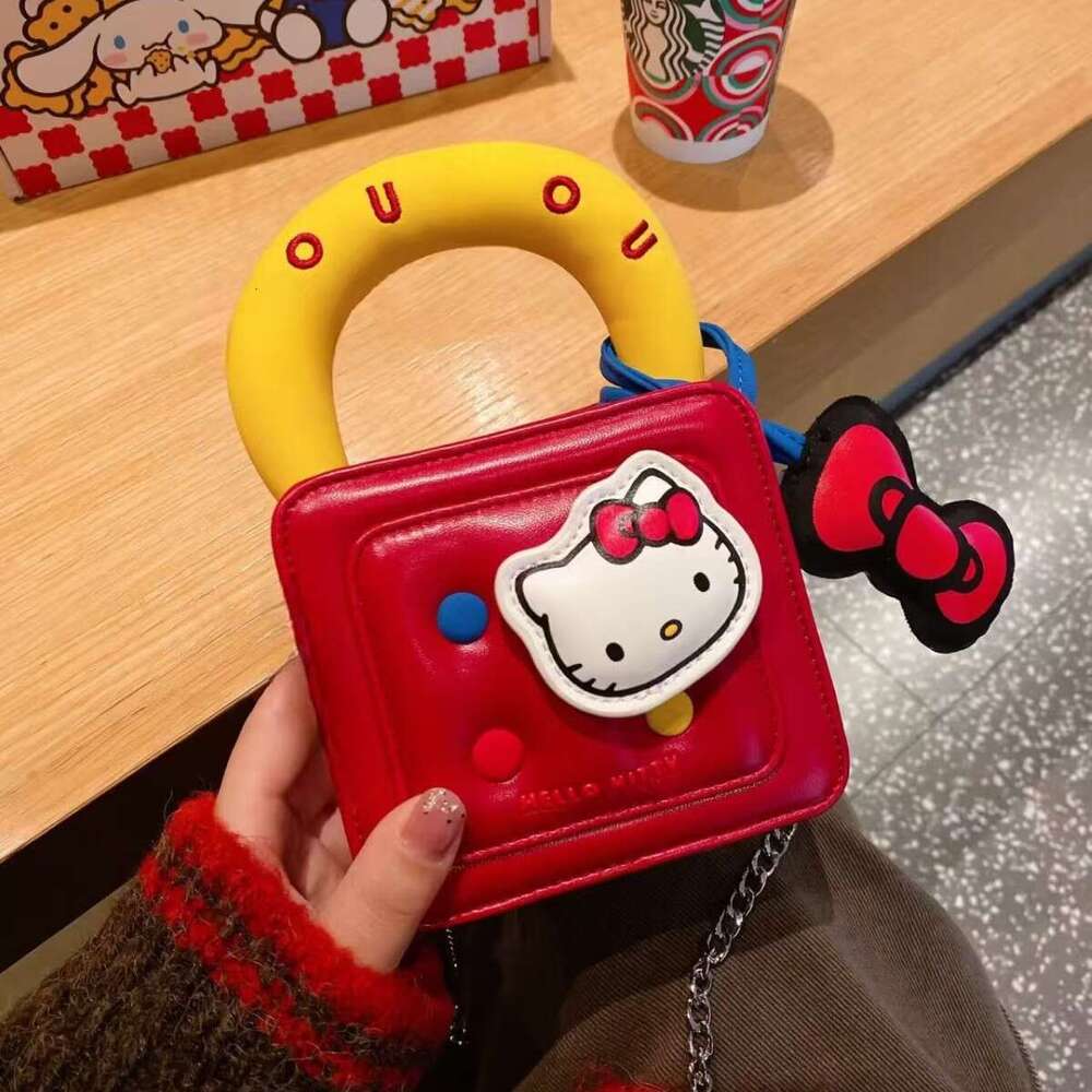 Trendy Ins Style Cartoon Red KT Crossbody Cute Girl Daily Commute Mini Chain Shoulder Bag Adorable