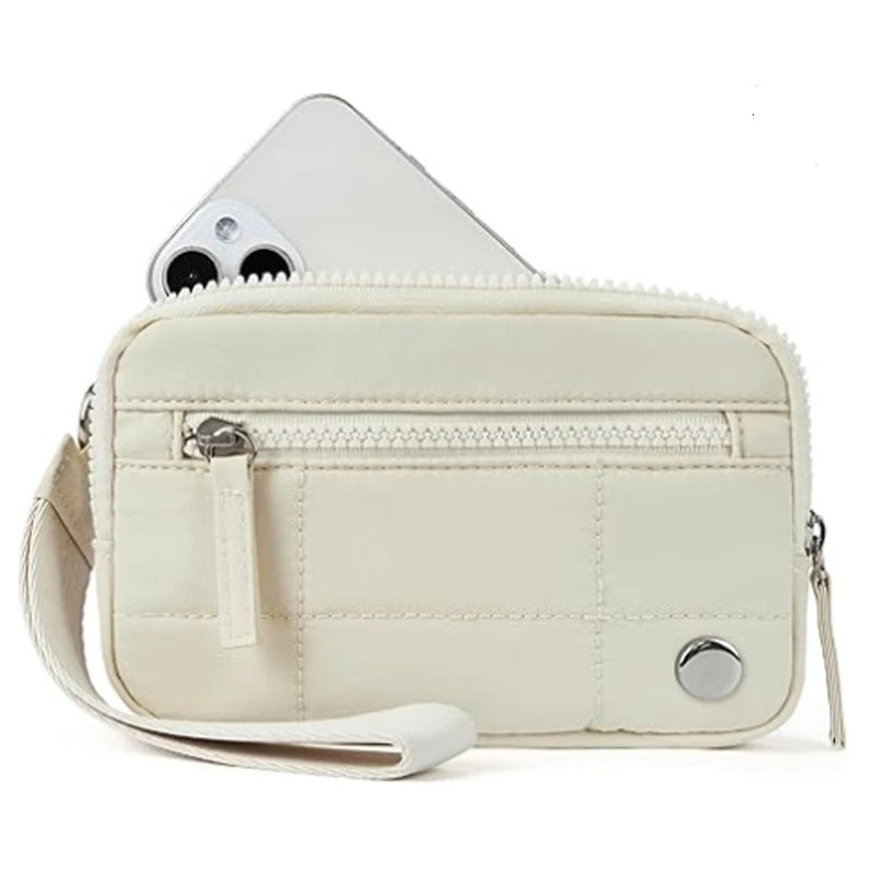 Puffer Wristlet Wallets for Women Nylon Quilted Wallet with 3Zipper Purse Travel Credit Card Holder Phone Organizer 250605