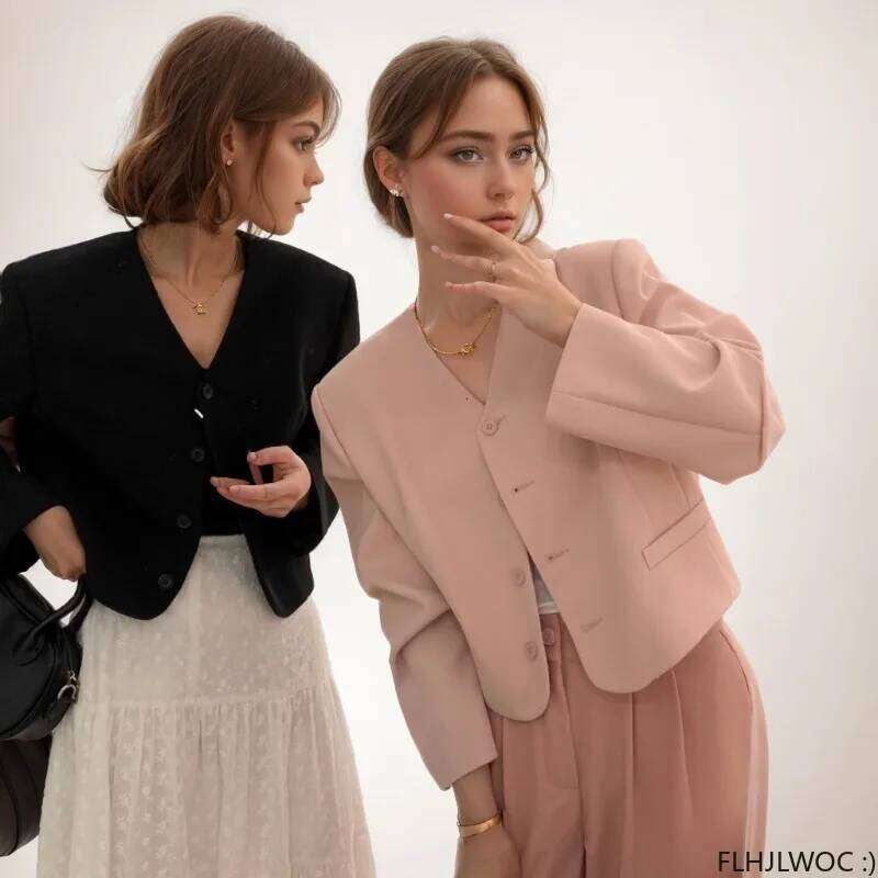 Coats Designer Women 5 Colors Autumn Chic Korea Design Short Coats High Street Women Fashion Cute Elegant Office Lady Button Notched Blazer Jackets De